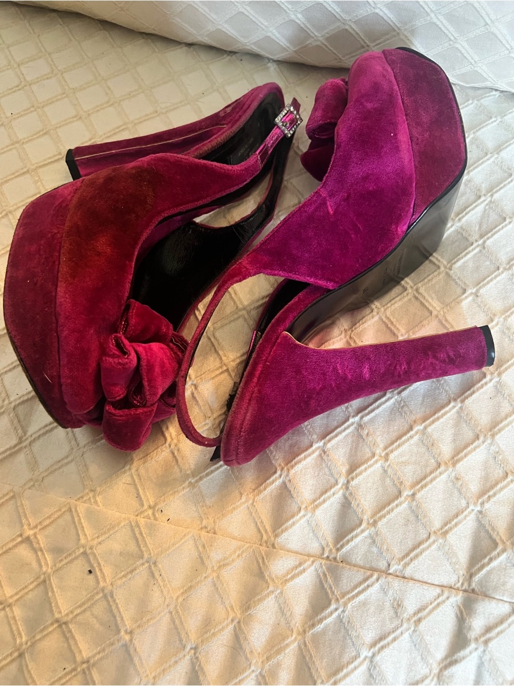 Sonia Rykiel Paris Fuchsia Velvet Platform Slingback Heels with Bow